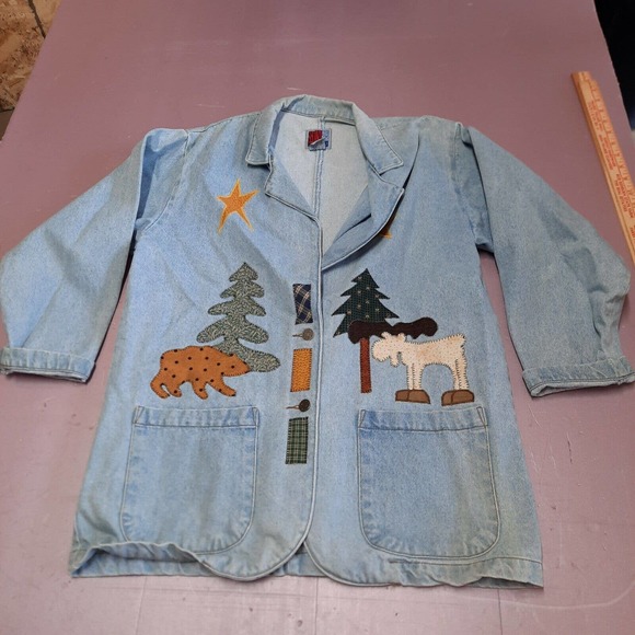 Vintage Sun‎ Belt Denim Jacket Women Small Blue Mid Length Outdoor Embroidered - Picture 1 of 7